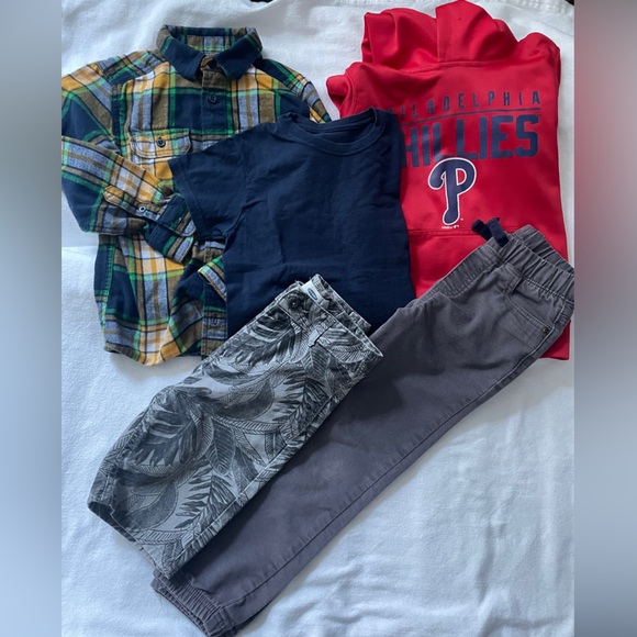 Other - Boys 6/7 Bundle - Phillies Hoodie, Cotton Flannel, Navy Tee, Shorts, Pull Pants